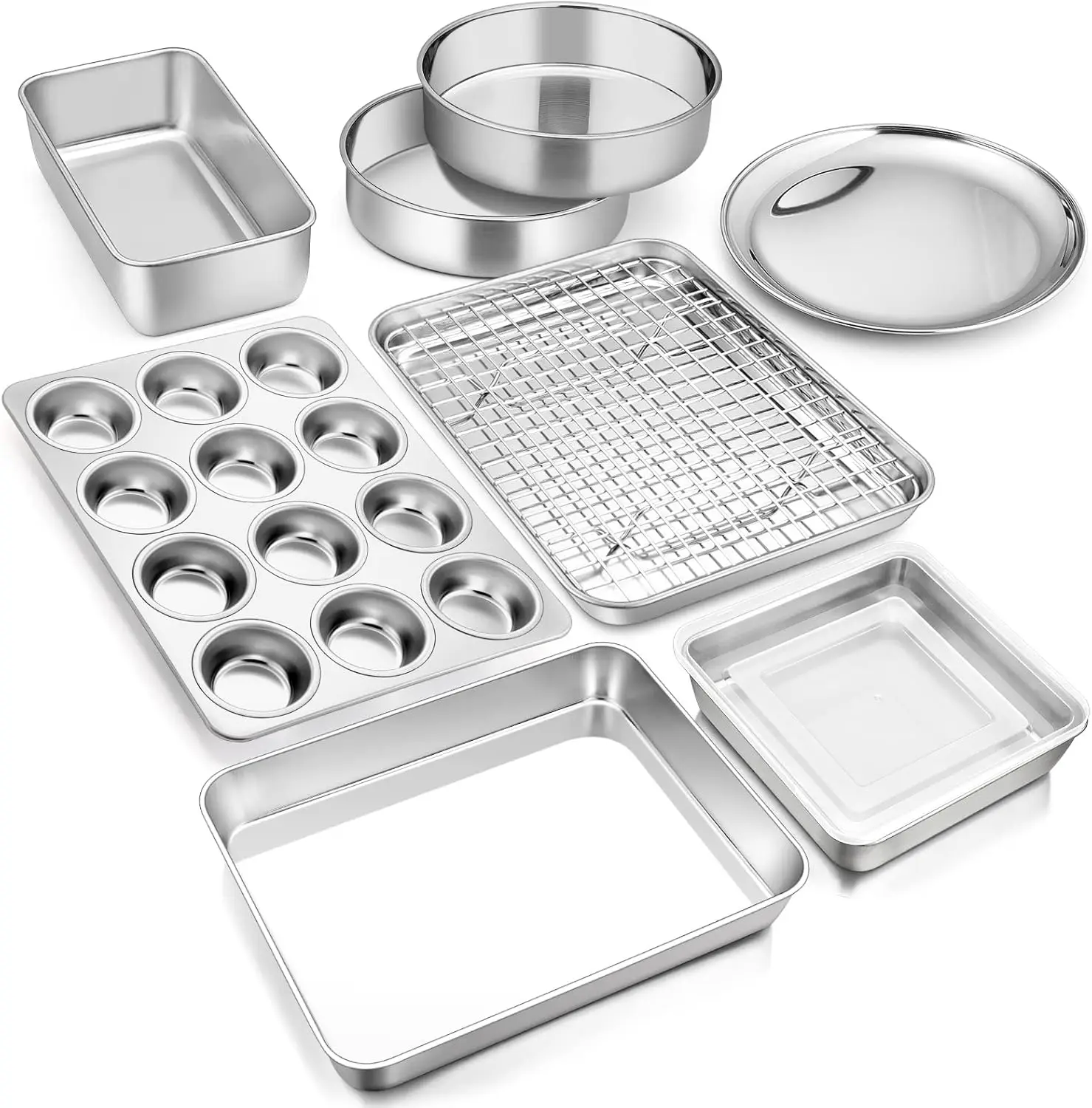 10-Piece Stainless Steel Baking Pans Set, Non-Toxic & Heavy Duty Bakeware for Oven, Dishwasher Safe
10-Piece Stainless Steel Baking Pans Set, Non-Toxic & Heavy Duty Bakeware for Oven, Dishwasher Safe