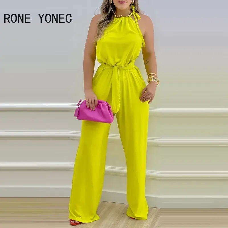 Women Solid Elegant Sexy Halter Lace Up with Belt Sexy Straight Leg Jumpsuit
Women Solid Elegant Sexy Halter Lace Up with Belt Sexy Straight Leg Jumpsuit