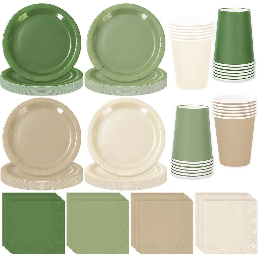 244Pcs Nude Sage Green Tableware Set Serves 48 4 Colors Disposable Dinnerware 48 9" Plates 48 7" Plate 48 9oz Cups 100 Napkins f
244Pcs Nude Sage Green Tableware Set Serves 48 4 Colors Disposable Dinnerware 48 9" Plates 48 7" Plate 48 9oz Cups 100 Napkins f