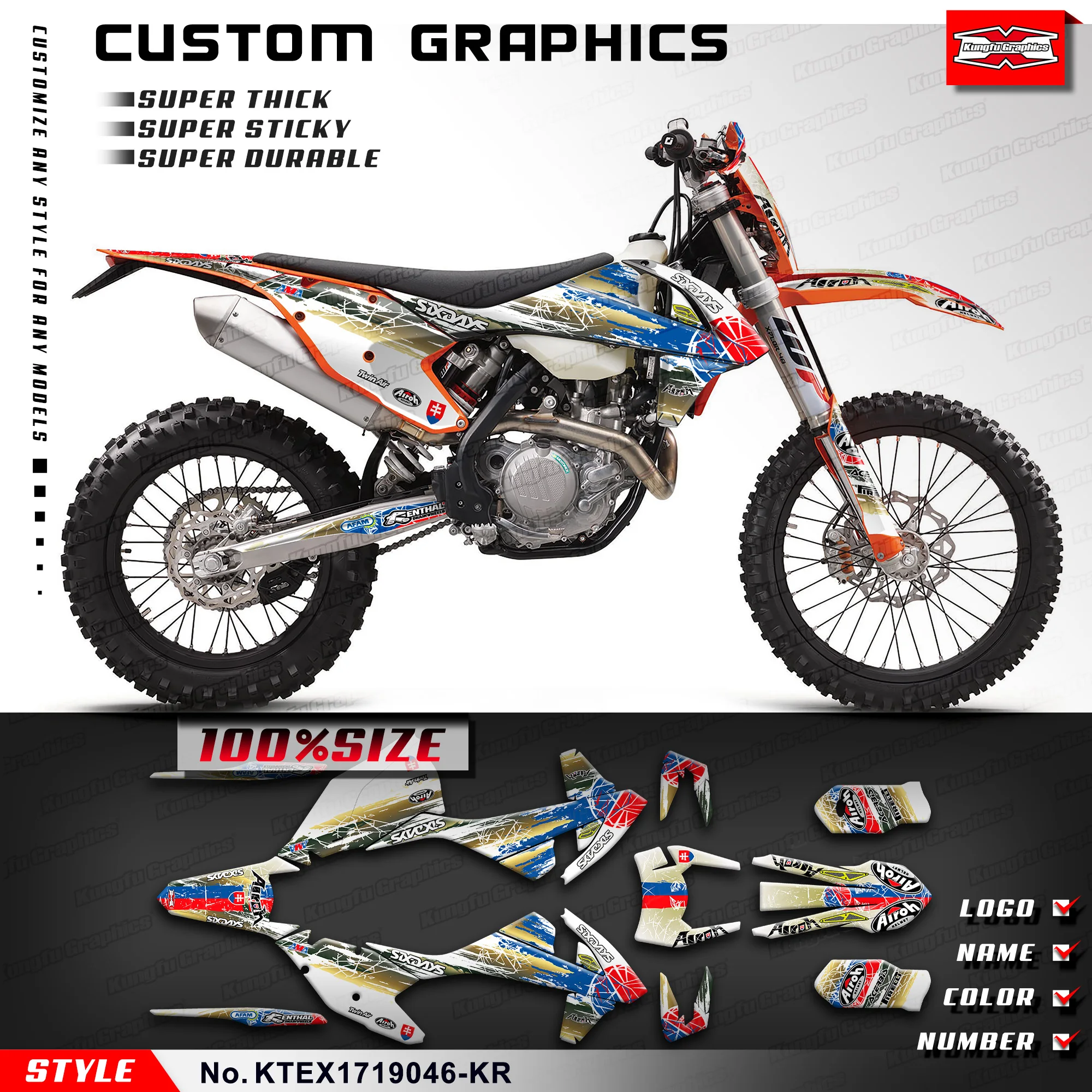 KUNGFU GRAPHICS Enduro Stickers Decal for KTM 125 150 250 300 350 450 500 EXC EXC-F XCW 2017 2018 2019 SIX DAYS, KTEX1719046-KR
KUNGFU GRAPHICS Enduro Stickers Decal for KTM 125 150 250 300 350 450 500 EXC EXC-F XCW 2017 2018 2019 SIX DAYS, KTEX1719046-KR