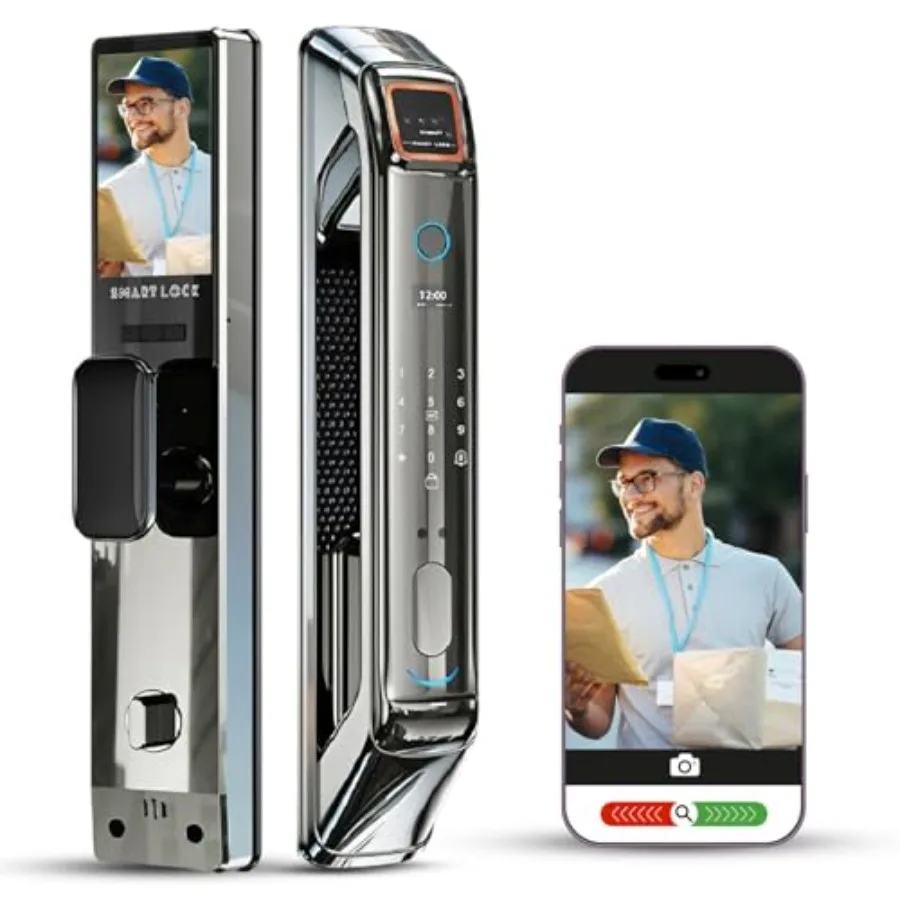 Smart Door Lock for Home/Office: Aluminum Alloy, Matte Black, Camera + 3D Face Recognition + Palm Vein Biometric Security, App
Smart Door Lock for Home/Office: Aluminum Alloy, Matte Black, Camera + 3D Face Recognition + Palm Vein Biometric Security, App