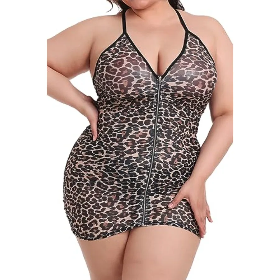 Plus Size Sheer Stretch Mesh Babydoll Dress Zipper Shirring Halter Chemise Curvy Sexy Lingerie for Women
Plus Size Sheer Stretch Mesh Babydoll Dress Zipper Shirring Halter Chemise Curvy Sexy Lingerie for Women