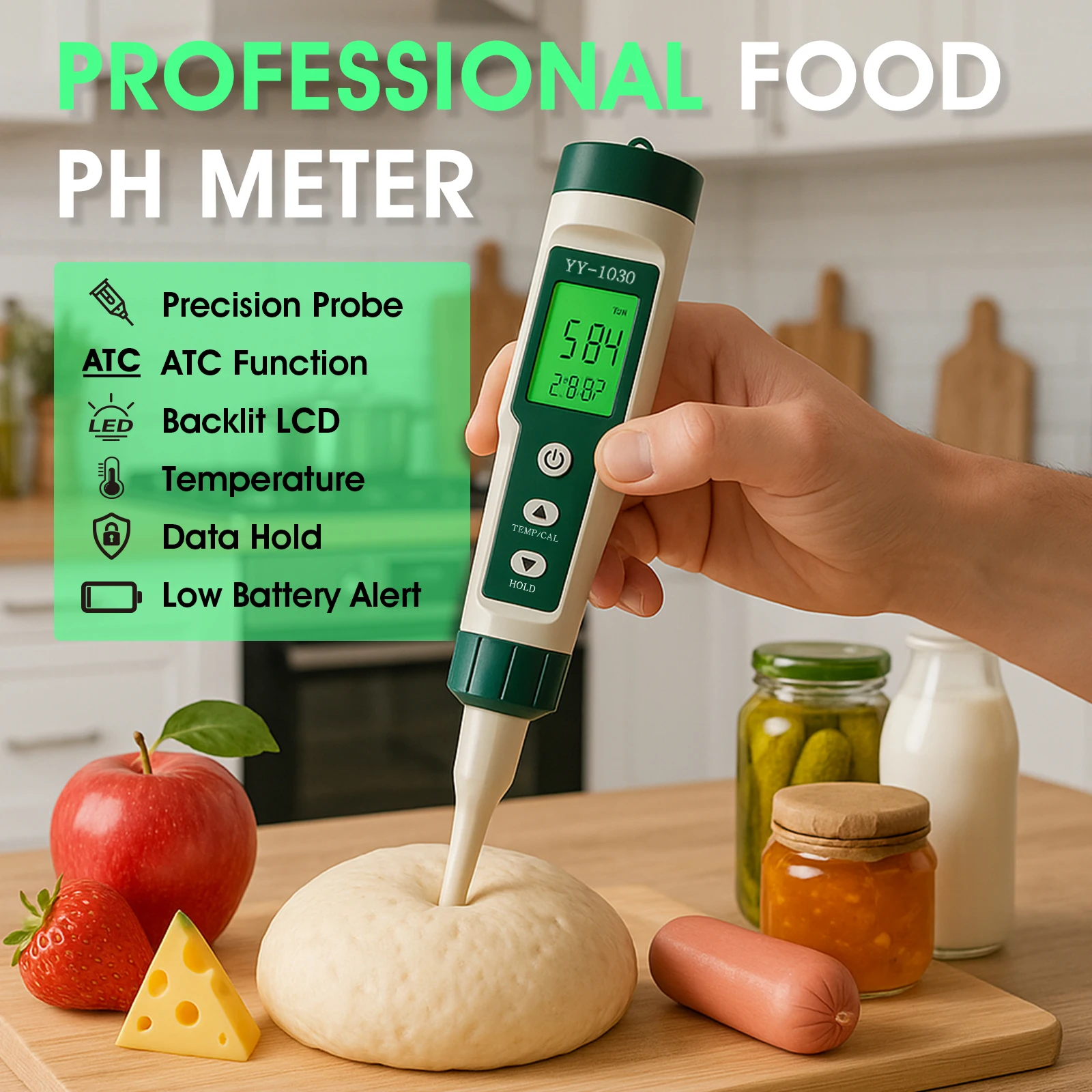 Holdpeak YY-1030 Puncture pH Meter for Meat Fruit Soil Cheese Dough Tester 0.00-14.00 pH ±0.01 Accuracy IP67
Holdpeak YY-1030 Puncture pH Meter for Meat Fruit Soil Cheese Dough Tester 0.00-14.00 pH ±0.01 Accuracy IP67