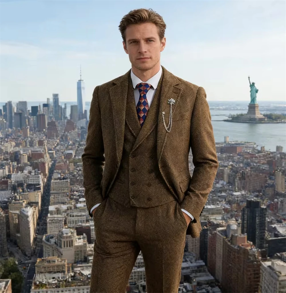 Винтажный мужской твидовый костюм-тройка (пиджак + жилет + брюки) для свадьбы и повседневной носки, модный мужской костюм Terno De Espinha Transversal
Винтажный мужской твидовый костюм-тройка (пиджак + жилет + брюки) для свадьбы и повседневной носки, модный мужской костюм Terno De Espinha Transversal