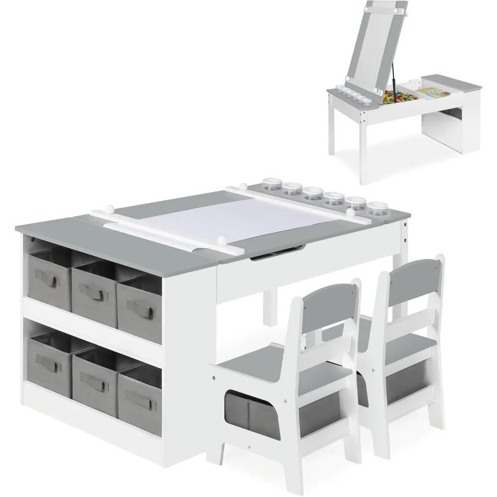 2 in 1 Kids Art Table & Chairs Set, Wooden Activity Table with 2 Chairs, 8 Storage Canvas Bins, 6 Paint Cups & Paper Roll
2 in 1 Kids Art Table & Chairs Set, Wooden Activity Table with 2 Chairs, 8 Storage Canvas Bins, 6 Paint Cups & Paper Roll
