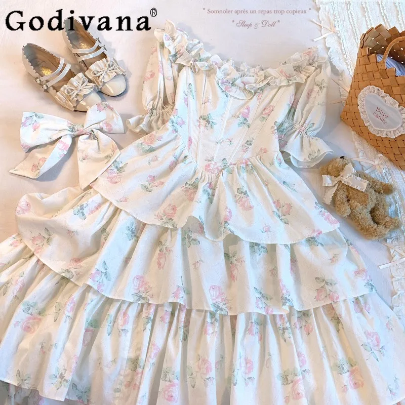 Japanese Elegant Printed Dress for Women Waist Cinching Court Style Lolita Dress Female Summer High Street Princess Dress 
Japanese Elegant Printed Dress for Women Waist Cinching Court Style Lolita Dress Female Summer High Street Princess Dress