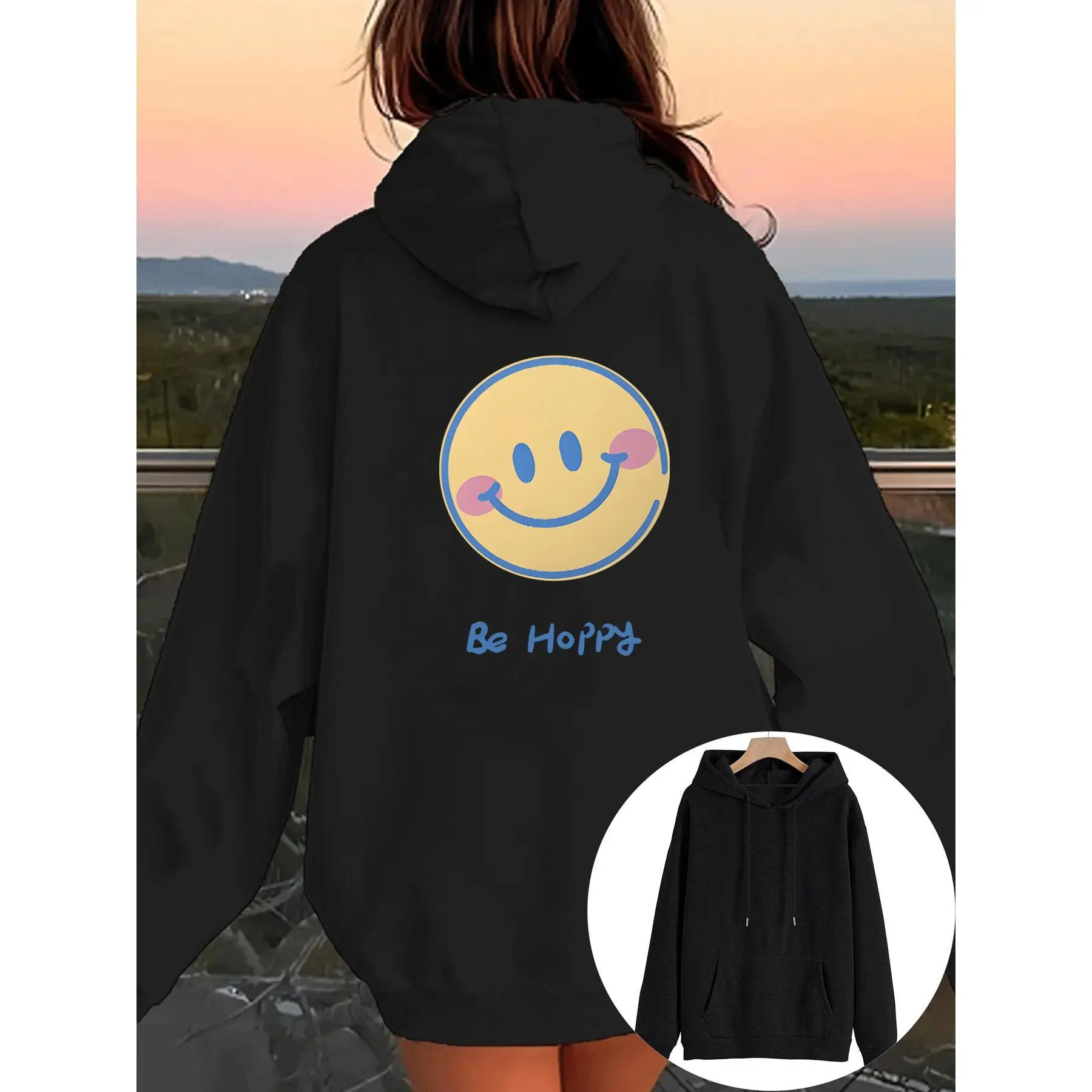 Cute Smile Face Hoodie, Be Happy Graphic Oversized Sweatshirt, Y2K E-girl Aesthetic Pullover Top, Autumn Winter Streetwear 
Cute Smile Face Hoodie, Be Happy Graphic Oversized Sweatshirt, Y2K E-girl Aesthetic Pullover Top, Autumn Winter Streetwear