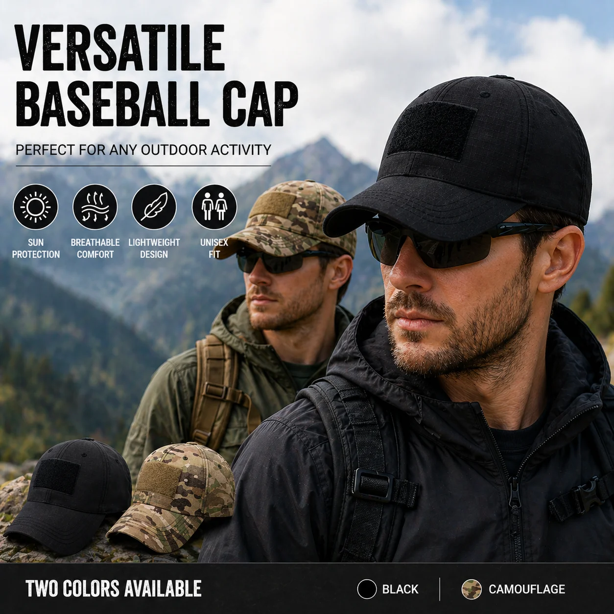 Outdoor Camouflage Baseball Cap for Men Women, Adjustable Breathable Camo Sun Hat for Hiking Fishing Hunting
Outdoor Camouflage Baseball Cap for Men Women, Adjustable Breathable Camo Sun Hat for Hiking Fishing Hunting