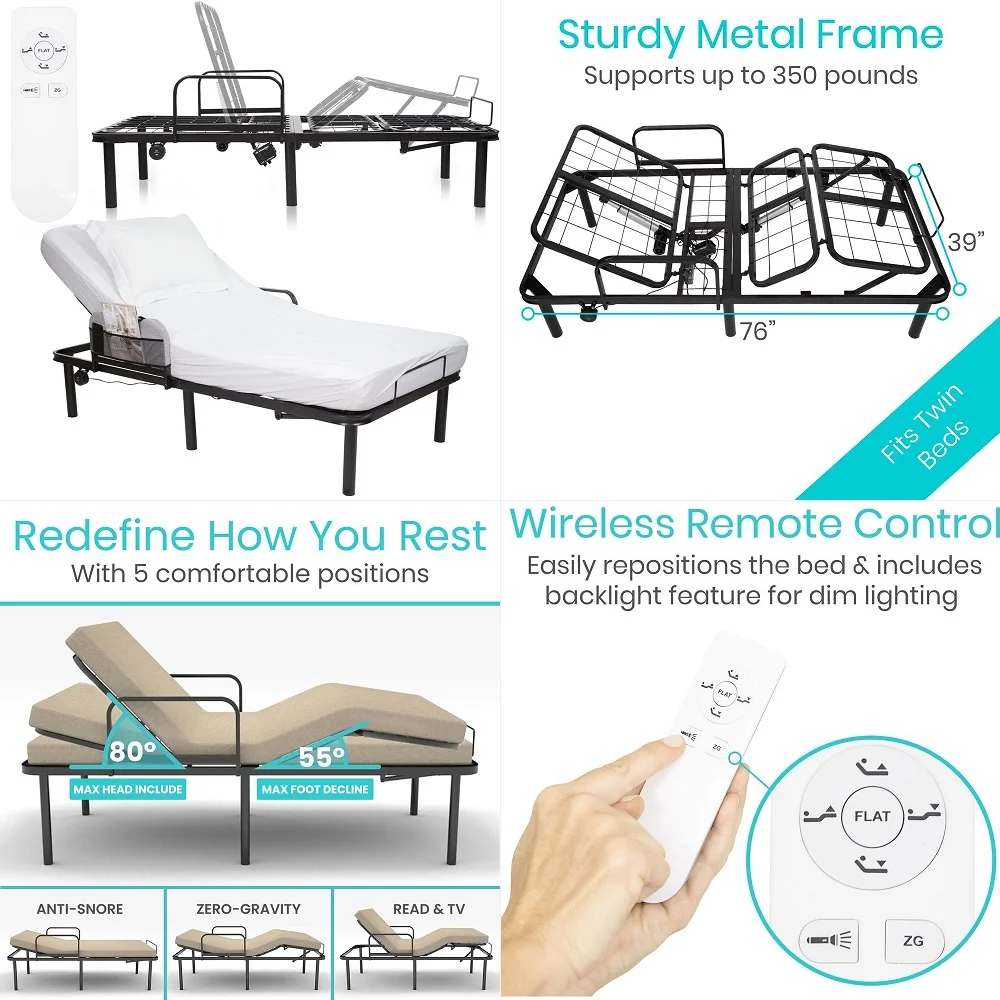 Adjustable Bed Base Frame Twin Electric Heavy Duty Metal Platform Bed Frame with Adjustable Base for Hospital Mattress Remote f
Adjustable Bed Base Frame Twin Electric Heavy Duty Metal Platform Bed Frame with Adjustable Base for Hospital Mattress Remote f