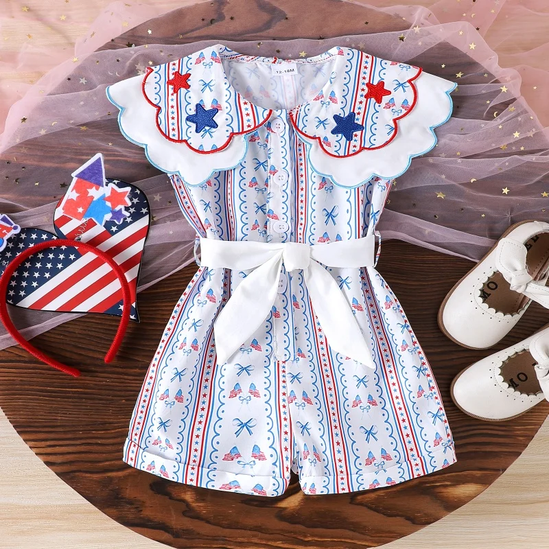 Listenwind Toddler Girls 4th of July Jumpsuit Star Embroidery Bow Print Sleeveless Doll Collar Overall Shorts Romper with Belt
Listenwind Toddler Girls 4th of July Jumpsuit Star Embroidery Bow Print Sleeveless Doll Collar Overall Shorts Romper with Belt