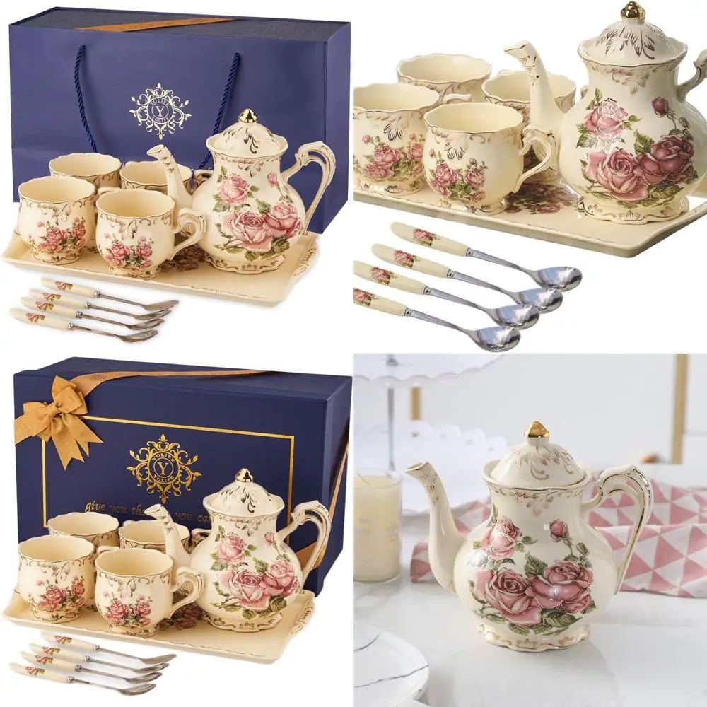 Винтажный фарфоровый чайный сервиз с розой, 4 чашками, чайником, сервировочным подносом и ложками для чайных вечеринок и подарков.
Винтажный фарфоровый чайный сервиз с розой, 4 чашками, чайником, сервировочным подносом и ложками для чайных вечеринок и подарков.