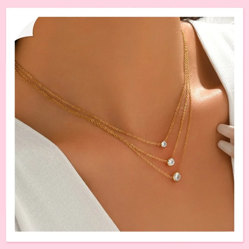 Three-layer Diamond-inlaid Gold and Steel Two-color Titanium Steel Stacked Necklace, Niche Exquisite High-end Collarbone Chain,
Three-layer Diamond-inlaid Gold and Steel Two-color Titanium Steel Stacked Necklace, Niche Exquisite High-end Collarbone Chain,