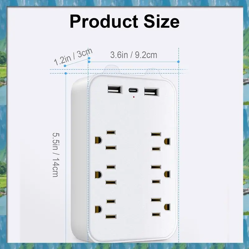 Mar.9-In-1 Surge Protector 6-Outlet Extender With 3 USB Ports Power Strip Plug Outlets Wall Adapter Spaced US Plug
Mar.9-In-1 Surge Protector 6-Outlet Extender With 3 USB Ports Power Strip Plug Outlets Wall Adapter Spaced US Plug