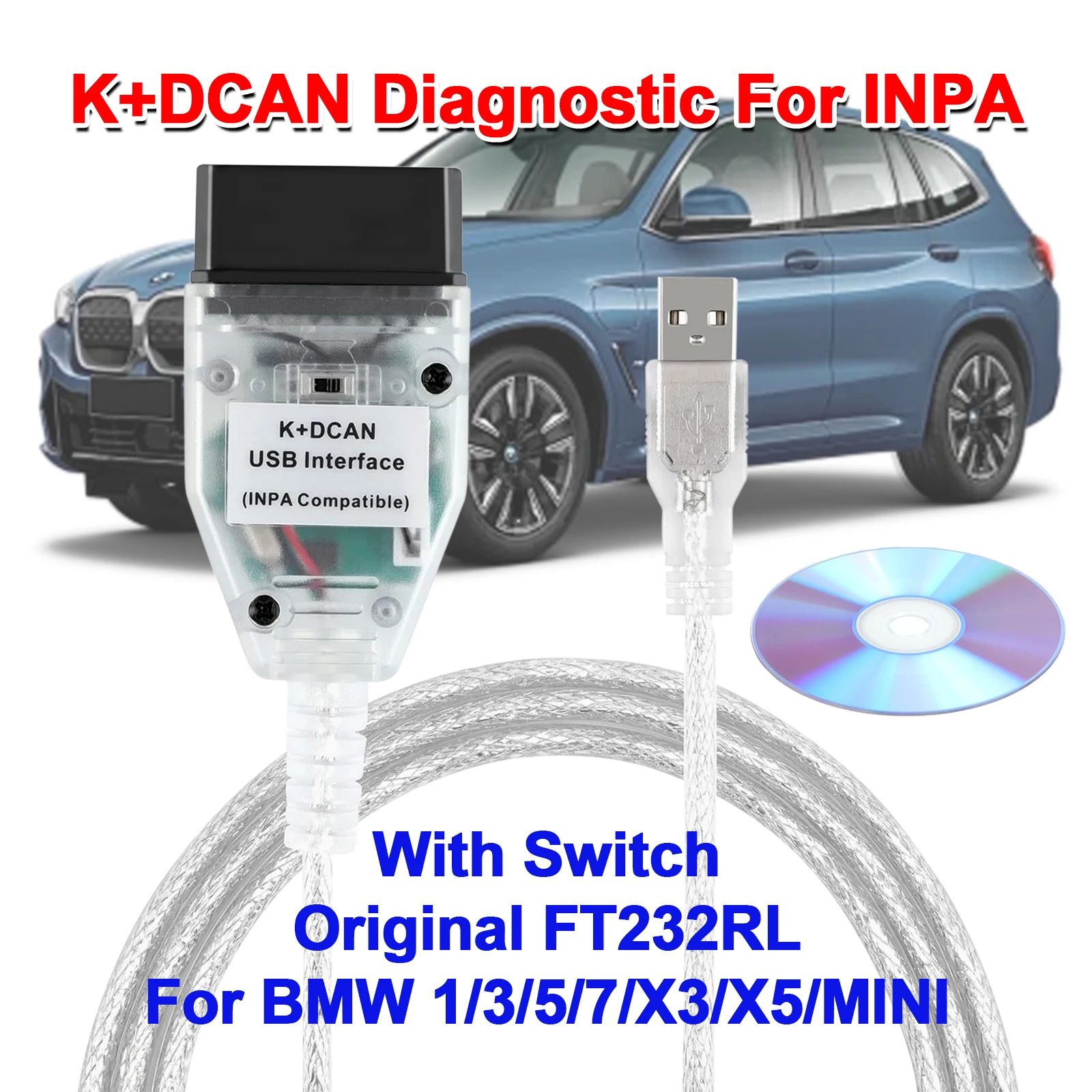 Диагностический инструмент K + DCAN для BMW INPA FTDI FT232RL 9241A с переключателем OBD2, интерфейсный кабель для кодирования NCS, программирование WinFP Tool32
Диагностический инструмент K + DCAN для BMW INPA FTDI FT232RL 9241A с переключателем OBD2, интерфейсный кабель для кодирования NCS, программирование WinFP Tool32