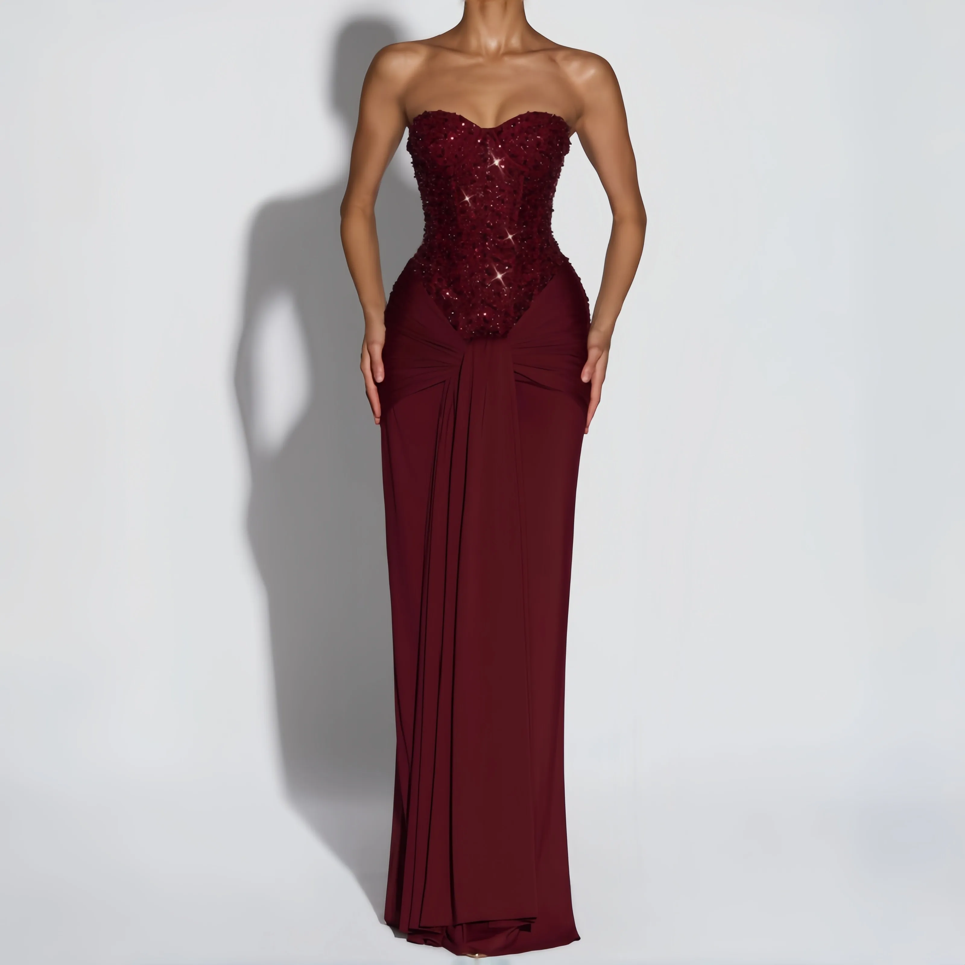 Women's Formal Evening Gowns Brown Strapless Crystal Beaded Corset Ruched Twisted Draped Chiffon Slim Formal Mermaid Gown
Women's Formal Evening Gowns Brown Strapless Crystal Beaded Corset Ruched Twisted Draped Chiffon Slim Formal Mermaid Gown