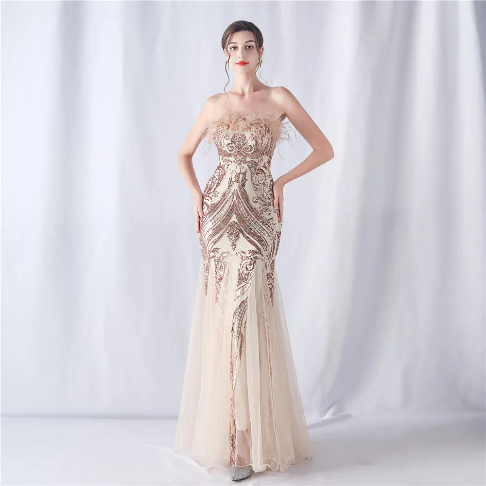 Luxury Woman Party Feather Prom Dress with Sequin Embellished Floor-Length Trumpet Skirt Elegant Women Luxurious Mermaid Shiny
Luxury Woman Party Feather Prom Dress with Sequin Embellished Floor-Length Trumpet Skirt Elegant Women Luxurious Mermaid Shiny