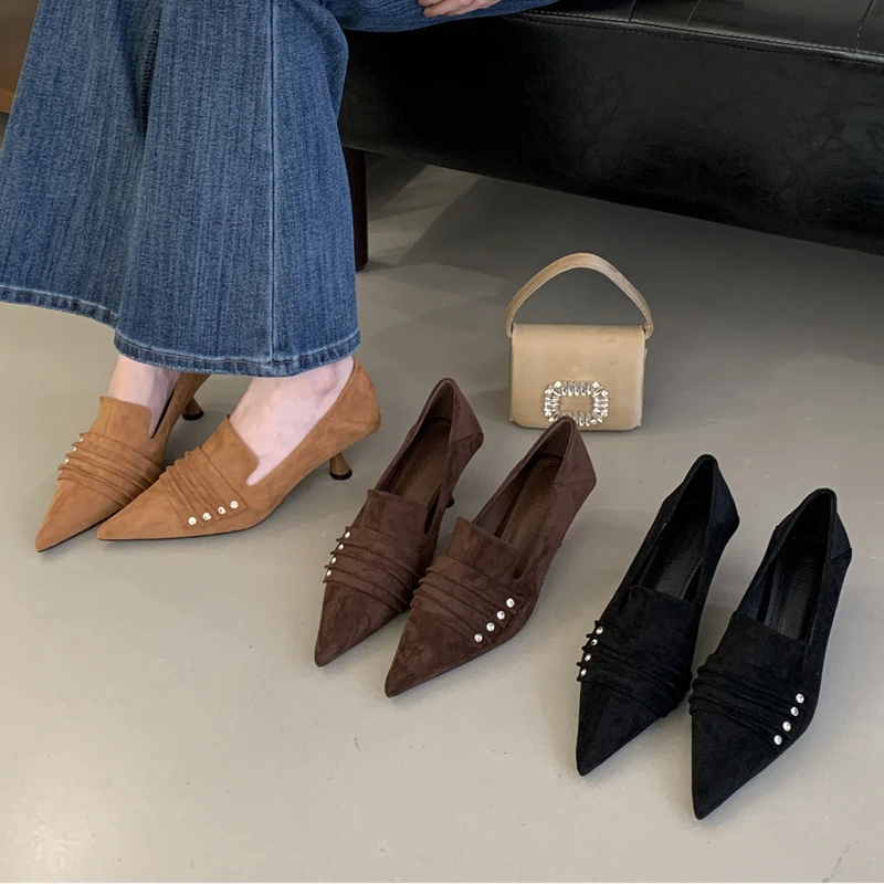 SUOJIALUN 2026 Spring Brand Women Single Shoes Fashion Pleated Pointed Toe Shallow Slip On Boat Shoes Thin High Heel Dress Pu
SUOJIALUN 2026 Spring Brand Women Single Shoes Fashion Pleated Pointed Toe Shallow Slip On Boat Shoes Thin High Heel Dress Pu