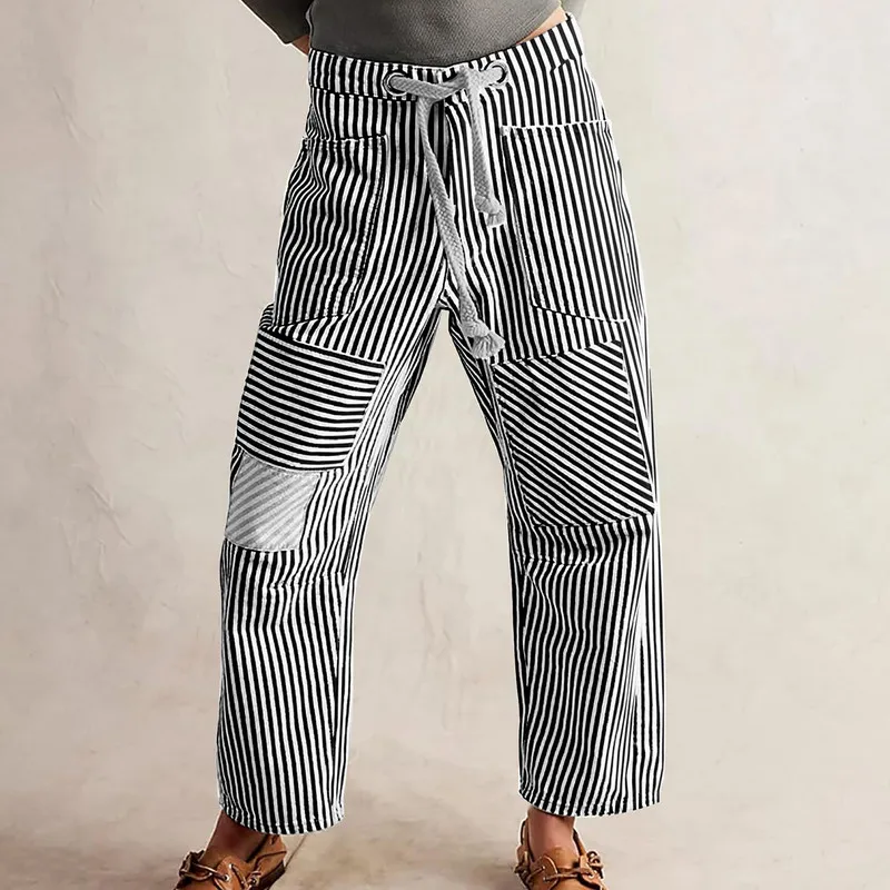 WPNAKS Women Striped Pants, Elastic Waist Drawstring Patchwork Wide Leg Pants Loose Trousers with Pockets
WPNAKS Women Striped Pants, Elastic Waist Drawstring Patchwork Wide Leg Pants Loose Trousers with Pockets