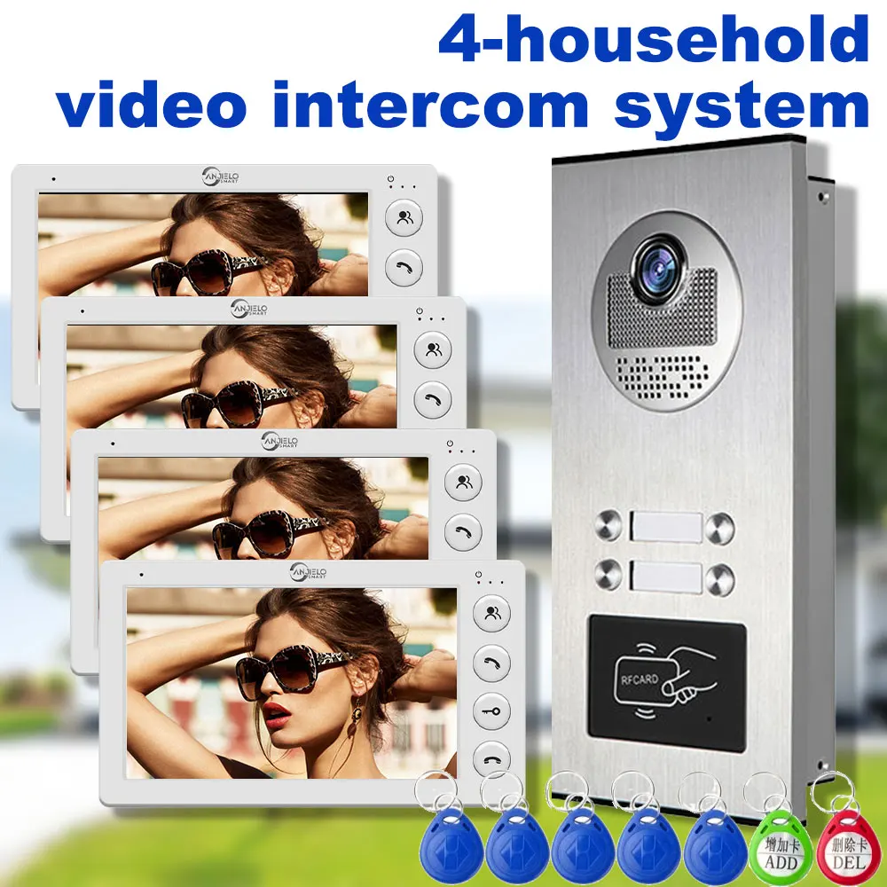 4 Unit Multi Apartments Intercom Video Doorbell with RFID Card Unlock 7inch 4Wired Video Door Phone System
4 Unit Multi Apartments Intercom Video Doorbell with RFID Card Unlock 7inch 4Wired Video Door Phone System