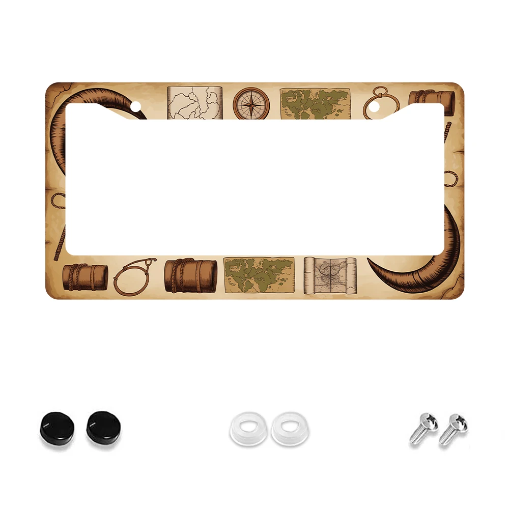 1pc Retro Brown 2-Hole License Plate Frame with Treasure Map and Compass Pattern, Aluminum Material, 6x12Inch,Includes Screw Kit
1pc Retro Brown 2-Hole License Plate Frame with Treasure Map and Compass Pattern, Aluminum Material, 6x12Inch,Includes Screw Kit