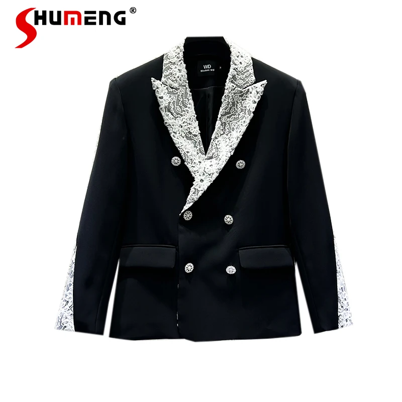 New High-end Splicing Lace Double-breasted Blazers Men's 2025 Spring Autumn Trendy Tailored Coats Handsome Loose Suit Jackets
New High-end Splicing Lace Double-breasted Blazers Men's 2025 Spring Autumn Trendy Tailored Coats Handsome Loose Suit Jackets
