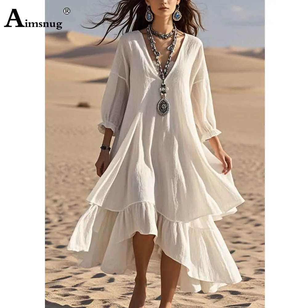 Aimsnug Female Mid-calf Perspective Elegant Board Dress Three Qaurter Sleeve Bilateral Dress 2025 Women Casual Beach Dresses New
Aimsnug Female Mid-calf Perspective Elegant Board Dress Three Qaurter Sleeve Bilateral Dress 2025 Women Casual Beach Dresses New