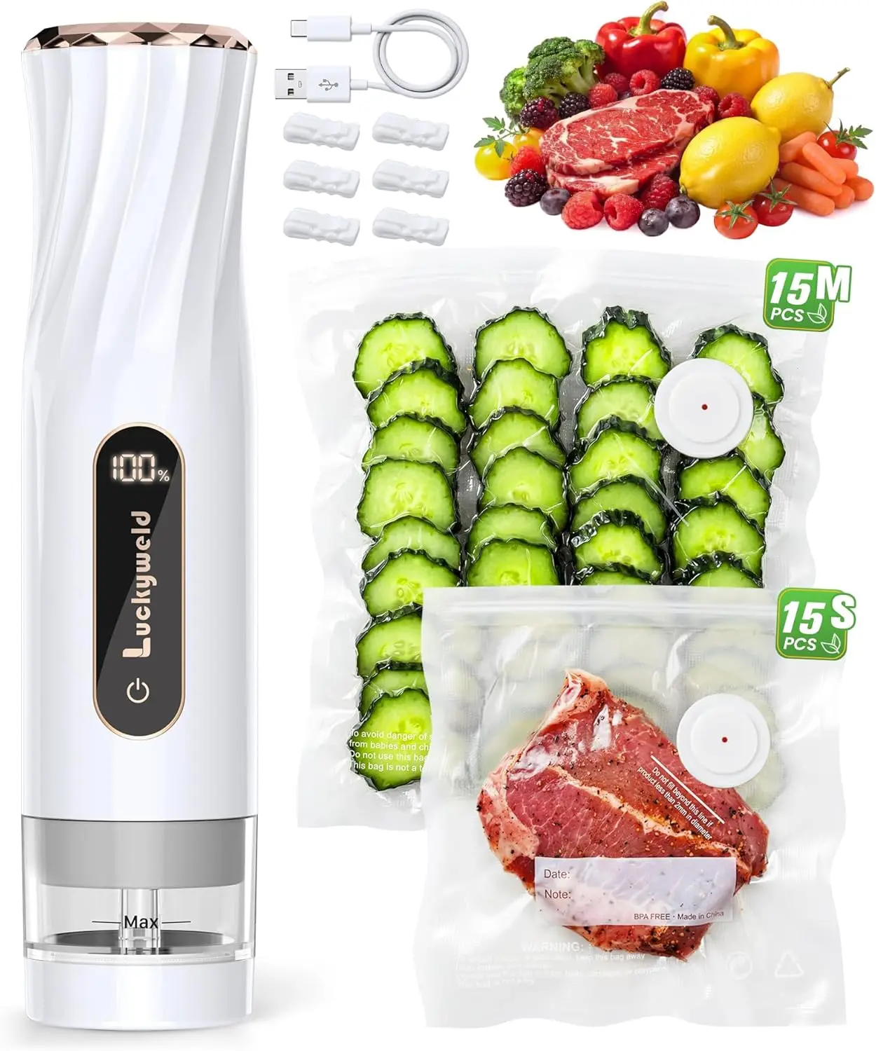 Portable Handheld Vacuum Sealer with 30 Bags, LED Display, Detachable Water Tank, Food Grade, Rechargeable
Portable Handheld Vacuum Sealer with 30 Bags, LED Display, Detachable Water Tank, Food Grade, Rechargeable