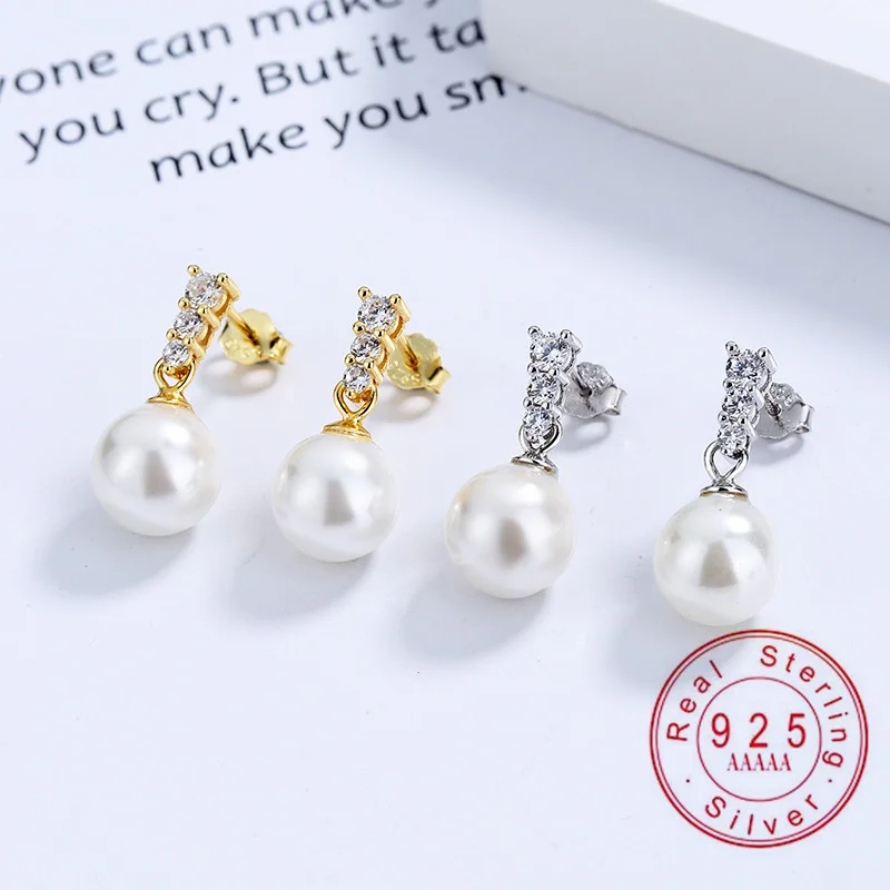 S925 Sterling Silver Pearl Drop Earrings with Clear Zircon Dangle Stud Earrings for Women Elegant Shell Pearl Ear Jewelry Gift
S925 Sterling Silver Pearl Drop Earrings with Clear Zircon Dangle Stud Earrings for Women Elegant Shell Pearl Ear Jewelry Gift