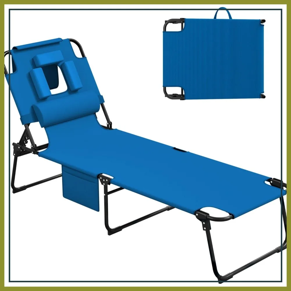 400lbs Tanning Chair, 5-Fold Beach Lounge Chair with Face Hole, 2 Side Pockets, Non-Slip Foot, Portable Handle for Patio Pool Lawn Blue
400lbs Tanning Chair, 5-Fold Beach Lounge Chair with Face Hole, 2 Side Pockets, Non-Slip Foot, Portable Handle for Patio Pool Lawn Blue