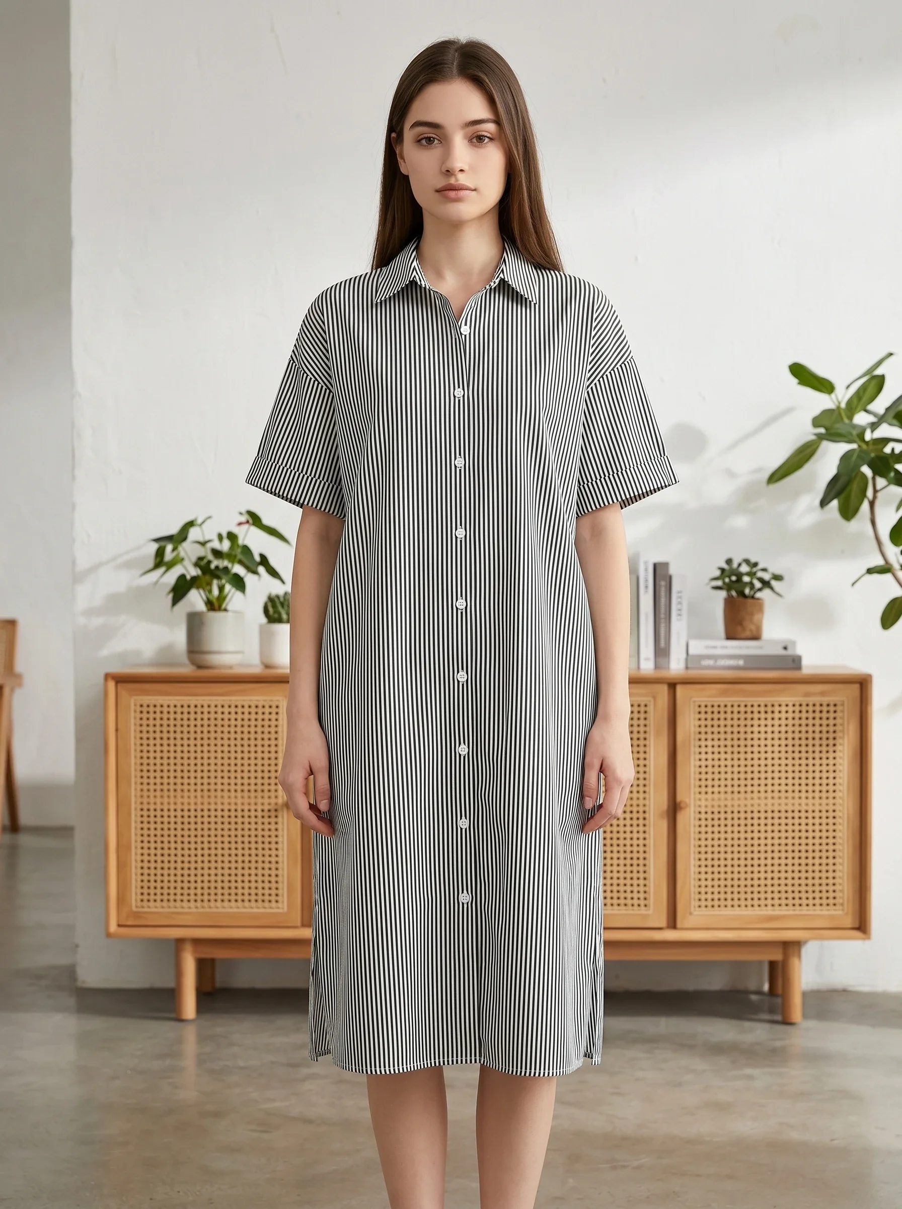 Korean Version of Fashion Office Single-breasted Shirt Long Dress Retro Striped Casual Loose and Thin Dress Women's Holiday
Korean Version of Fashion Office Single-breasted Shirt Long Dress Retro Striped Casual Loose and Thin Dress Women's Holiday