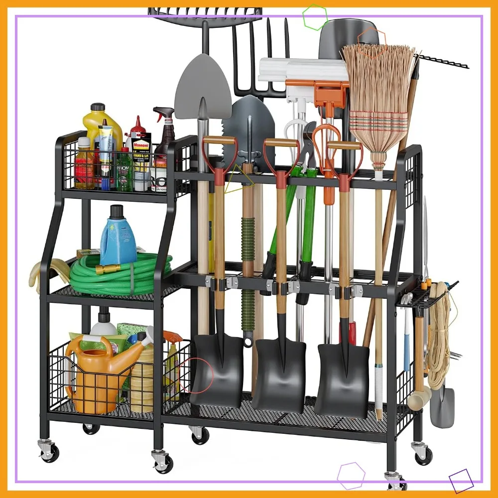 Heavy Duty Garden Tool Organizer with 6 Wheels (3 Lockable), 2 Baskets, Large Metal Storage for Garage/Shed/Yard
Heavy Duty Garden Tool Organizer with 6 Wheels (3 Lockable), 2 Baskets, Large Metal Storage for Garage/Shed/Yard