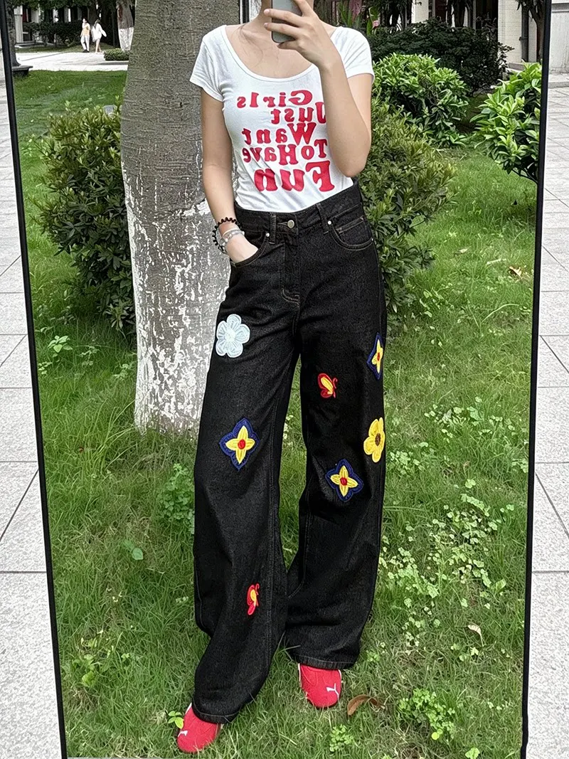 New Factors Floral Petal Embroidered Original Color Men's Black Straight Leg Wide Leg Original Jeans Casual Pants
New Factors Floral Petal Embroidered Original Color Men's Black Straight Leg Wide Leg Original Jeans Casual Pants