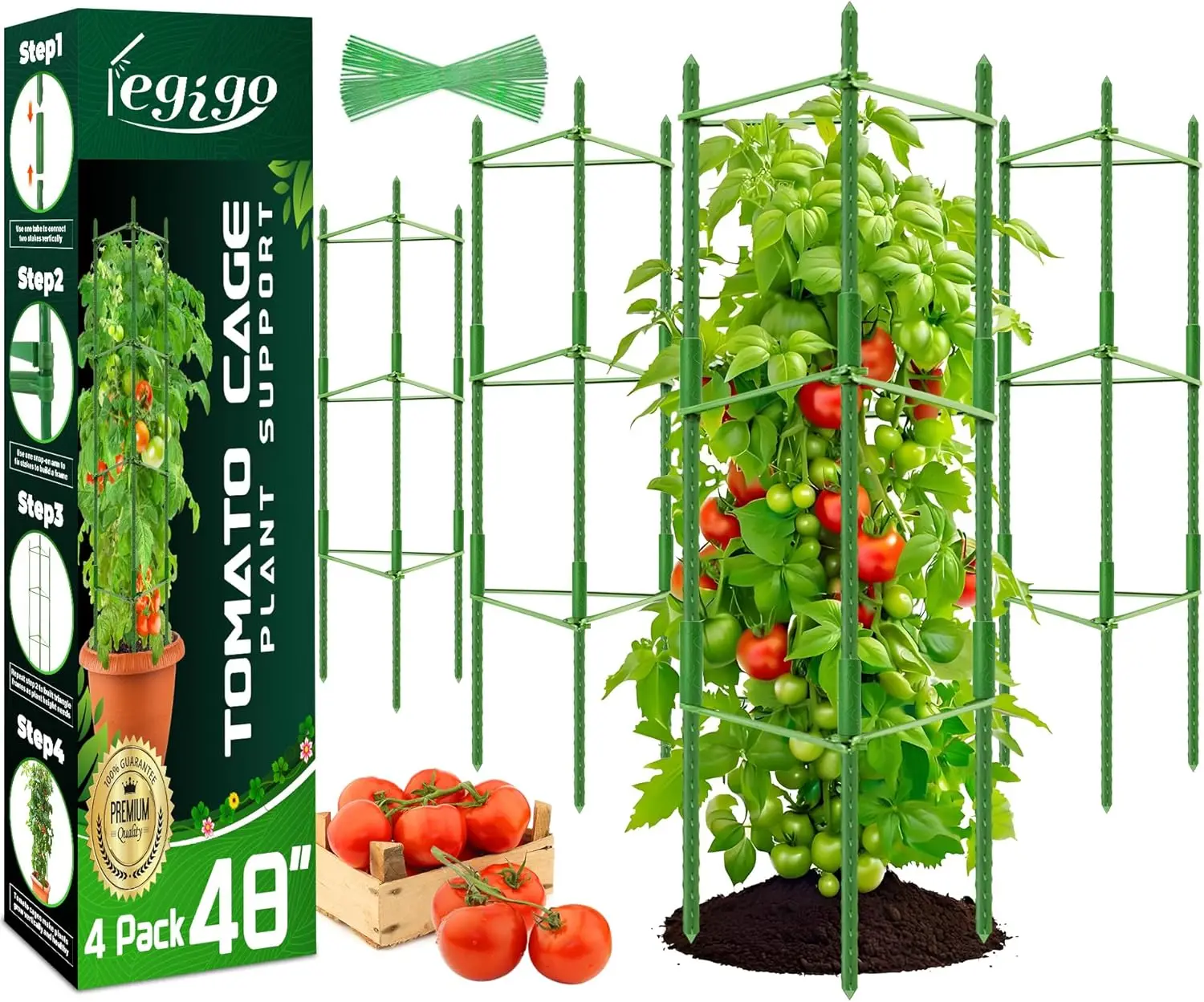 4-Pack 48-Inch Tomato Cage Plant Support for Climbing Vegetables Flowers, Easy No-Tools Assembly
4-Pack 48-Inch Tomato Cage Plant Support for Climbing Vegetables Flowers, Easy No-Tools Assembly