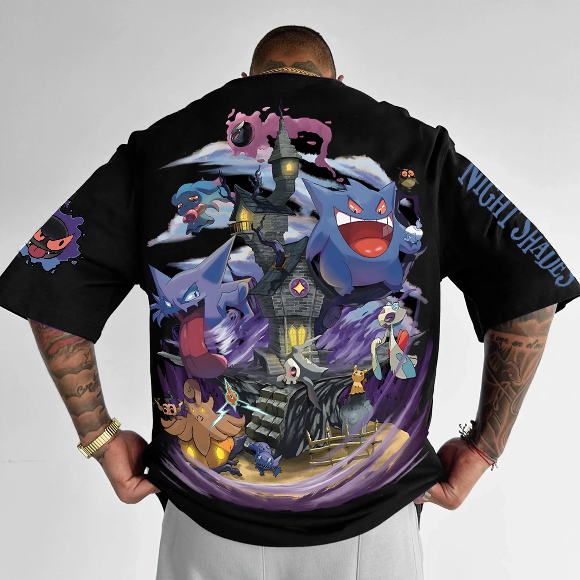 Summer 2026 Pokemon Cotton T Shirt Multi Character Back Print Gengar and Haunted Castle Design Loose Fit Men Women Casual
Summer 2026 Pokemon Cotton T Shirt Multi Character Back Print Gengar and Haunted Castle Design Loose Fit Men Women Casual