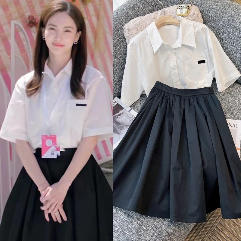 Loose Short Sleeve White Shirt Women's Summer Top Half Skirt EXJR Commute Style Pure Color Button Neck Long Sleeve Shirt
Loose Short Sleeve White Shirt Women's Summer Top Half Skirt EXJR Commute Style Pure Color Button Neck Long Sleeve Shirt
