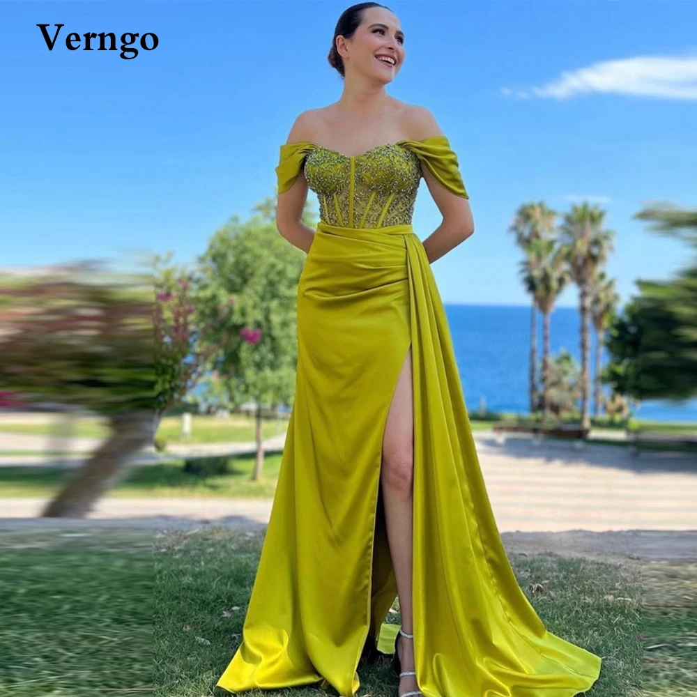 Verngo Bright Light Green Satin Evening Dresses Beads Off the Shoulder Sweetheart Slit Prom Gowns Sexy Dubai Women Party Dress
Verngo Bright Light Green Satin Evening Dresses Beads Off the Shoulder Sweetheart Slit Prom Gowns Sexy Dubai Women Party Dress