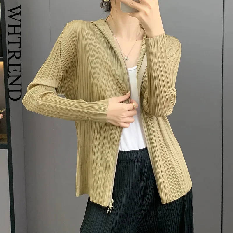 WHTREND Pleated Hooded Shirts For Women Long Sleeves Solid Color Zippers Shirt Casual Thin Top Spring Autumn New WH1138
WHTREND Pleated Hooded Shirts For Women Long Sleeves Solid Color Zippers Shirt Casual Thin Top Spring Autumn New WH1138