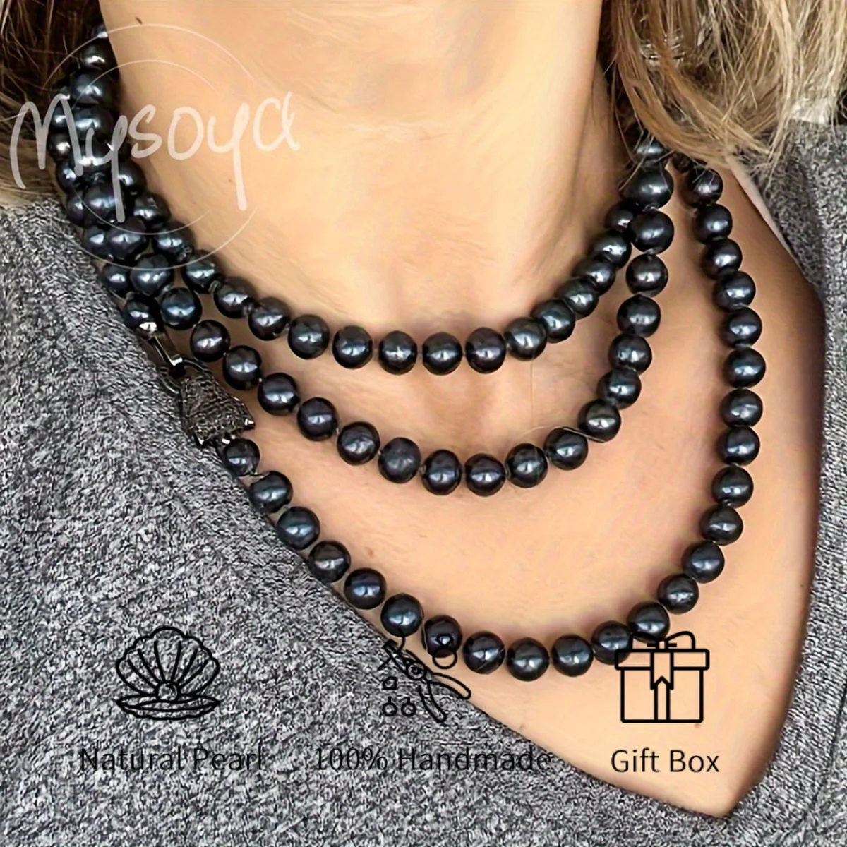 MYSOYA 7-8mm Natural Black Freshwater Long Pearl Necklace Multi Size Real Pearls Unisex Gift Box Birthday Wedding Christmas Gift
MYSOYA 7-8mm Natural Black Freshwater Long Pearl Necklace Multi Size Real Pearls Unisex Gift Box Birthday Wedding Christmas Gift