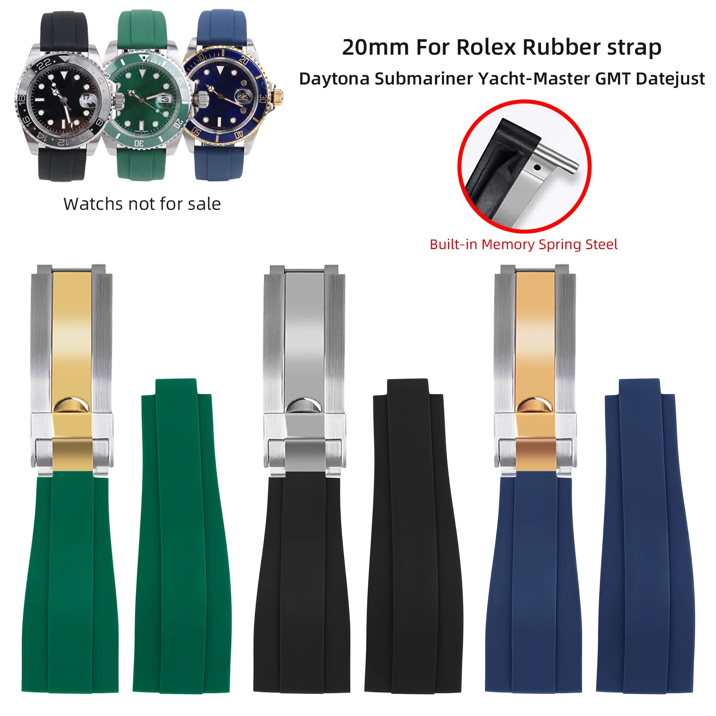 20mm Men Fluororubber Strap With Fine-Tune Folding Clasp for Rolex Submariner GMT-II Yacht-Master Oyster Datejust Daytona bands
20mm Men Fluororubber Strap With Fine-Tune Folding Clasp for Rolex Submariner GMT-II Yacht-Master Oyster Datejust Daytona bands