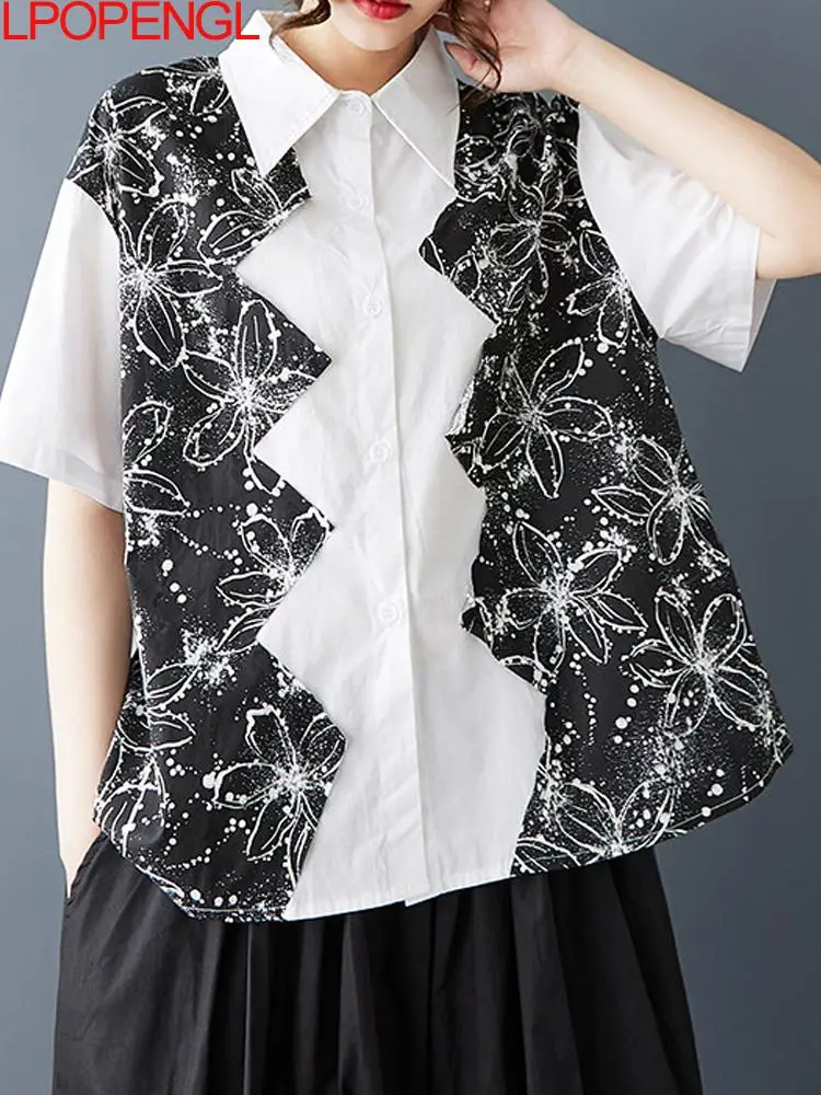 Summer Loose Patchwork Casual Short Sleeved Shirt Cardigan Women Fashion Single Breasted Office Lady Turn-down Collar Blouses
Summer Loose Patchwork Casual Short Sleeved Shirt Cardigan Women Fashion Single Breasted Office Lady Turn-down Collar Blouses