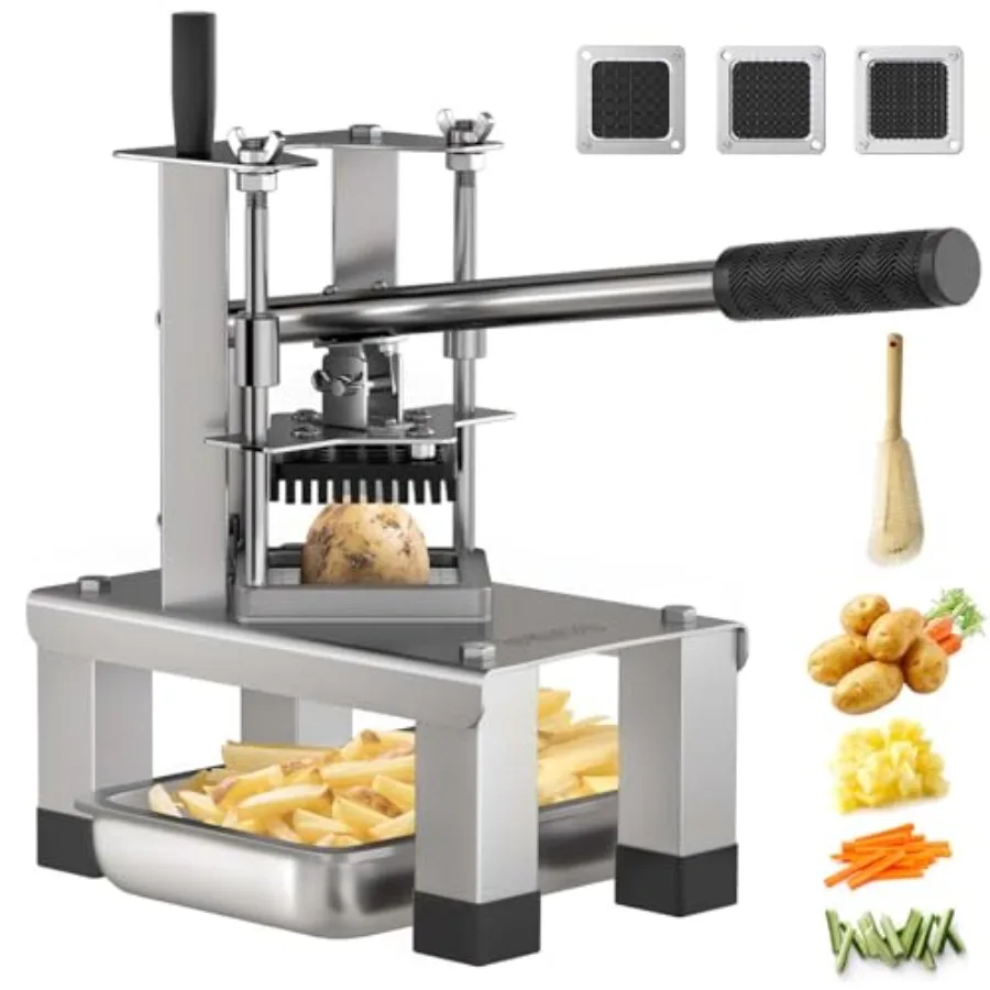 Commercial French Fry Cutter and Vegetable Dicer for home and restaurant use stainless steel silver heavy duty with 3 interchan
Commercial French Fry Cutter and Vegetable Dicer for home and restaurant use stainless steel silver heavy duty with 3 interchan