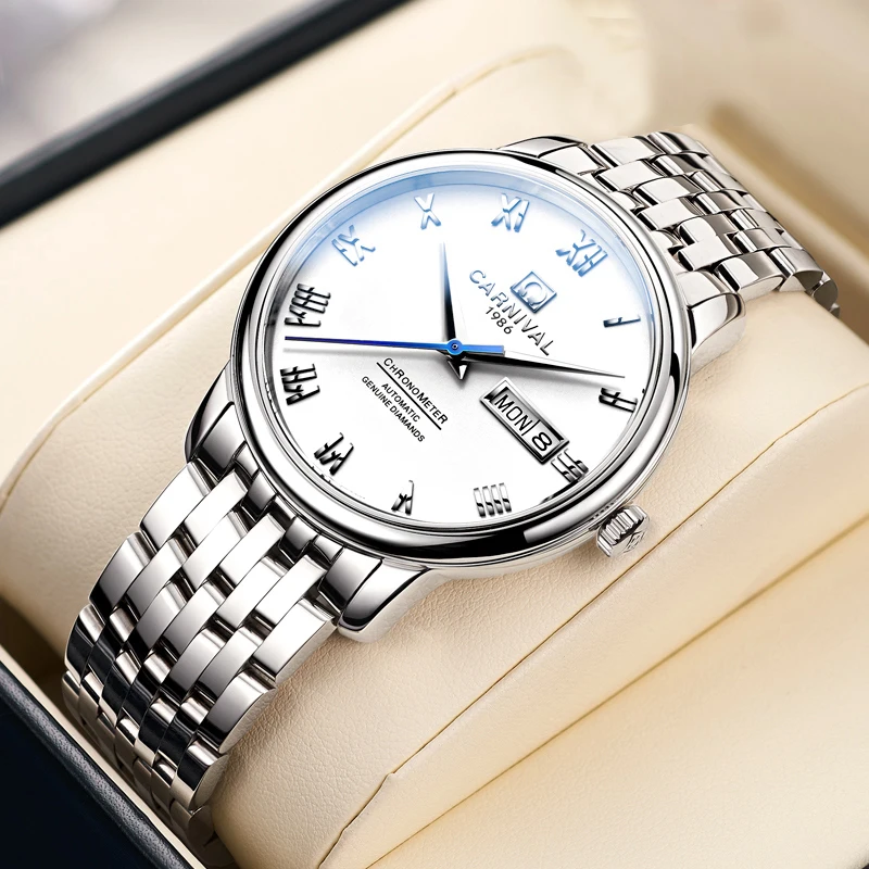 CARNIVAL Silver Roman Time Automatic Watch Men Full Steel Sapphire Glass MIYOTA Mechanical Waterproof Watches Reloj Hombre
CARNIVAL Silver Roman Time Automatic Watch Men Full Steel Sapphire Glass MIYOTA Mechanical Waterproof Watches Reloj Hombre