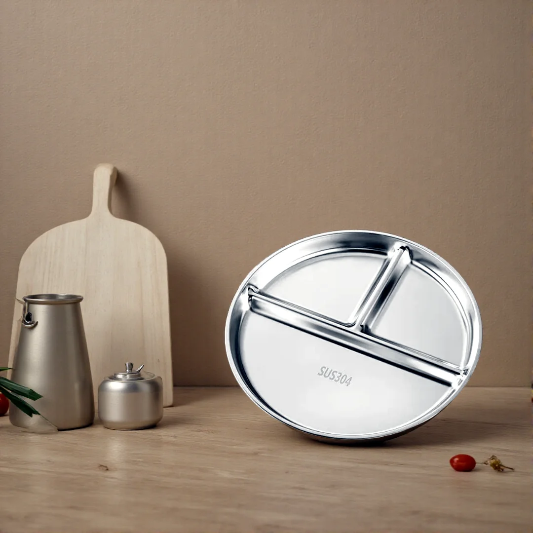 2pcs Unbreakable SUS304 Stainless Steel 3 Compartment Round Divided Plate Reusable Portion Control Weight Loss Food Tray
2pcs Unbreakable SUS304 Stainless Steel 3 Compartment Round Divided Plate Reusable Portion Control Weight Loss Food Tray