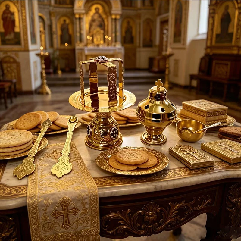 Traditional Orthodox Altar Decoration Set Gold Metal Diskos Plate with Censer and Holy Vessel for Church Christian Religious Gif
Traditional Orthodox Altar Decoration Set Gold Metal Diskos Plate with Censer and Holy Vessel for Church Christian Religious Gif