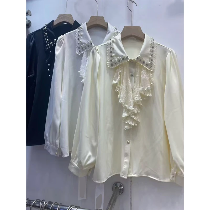 Diamond Embellished Bead Shirt Women's Bell Sleeve Collar Long Sleeve Bubble Sleeve Top Skin-friendly Breathable Loose Fit
Diamond Embellished Bead Shirt Women's Bell Sleeve Collar Long Sleeve Bubble Sleeve Top Skin-friendly Breathable Loose Fit