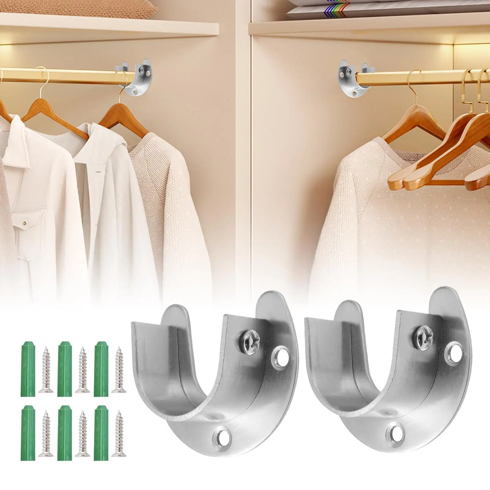 Closet Rod Holder Stainless Steel 32mm Hanger End 2pieces Closet Rod Brackets Heavy Duty for Laundry Bathroom Bedroom Apartment 
Closet Rod Holder Stainless Steel 32mm Hanger End 2pieces Closet Rod Brackets Heavy Duty for Laundry Bathroom Bedroom Apartment