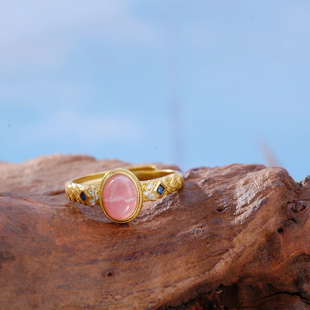 Women's Genuine 925 Silver Ring Natural Rhodochrosite Pink Stone Adjustable Bands 18 K Gold Plated Boho Jewelry Anniversary Gift
Women's Genuine 925 Silver Ring Natural Rhodochrosite Pink Stone Adjustable Bands 18 K Gold Plated Boho Jewelry Anniversary Gift