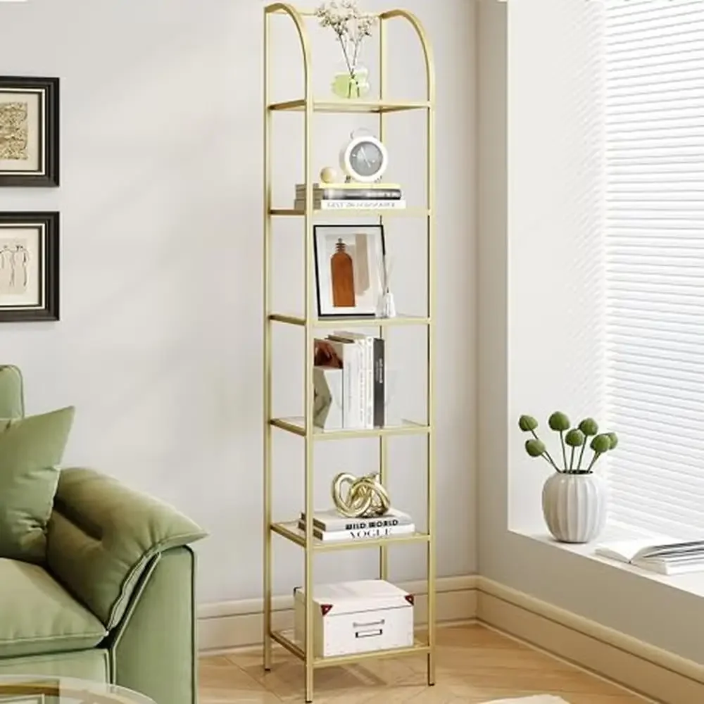 6-Tier Tempered Glass Bookshelf Slim Storage Unit Metal Frame Decor Bedroom Bathroom Office Steel Frame 6 Shelving Display Stand
6-Tier Tempered Glass Bookshelf Slim Storage Unit Metal Frame Decor Bedroom Bathroom Office Steel Frame 6 Shelving Display Stand