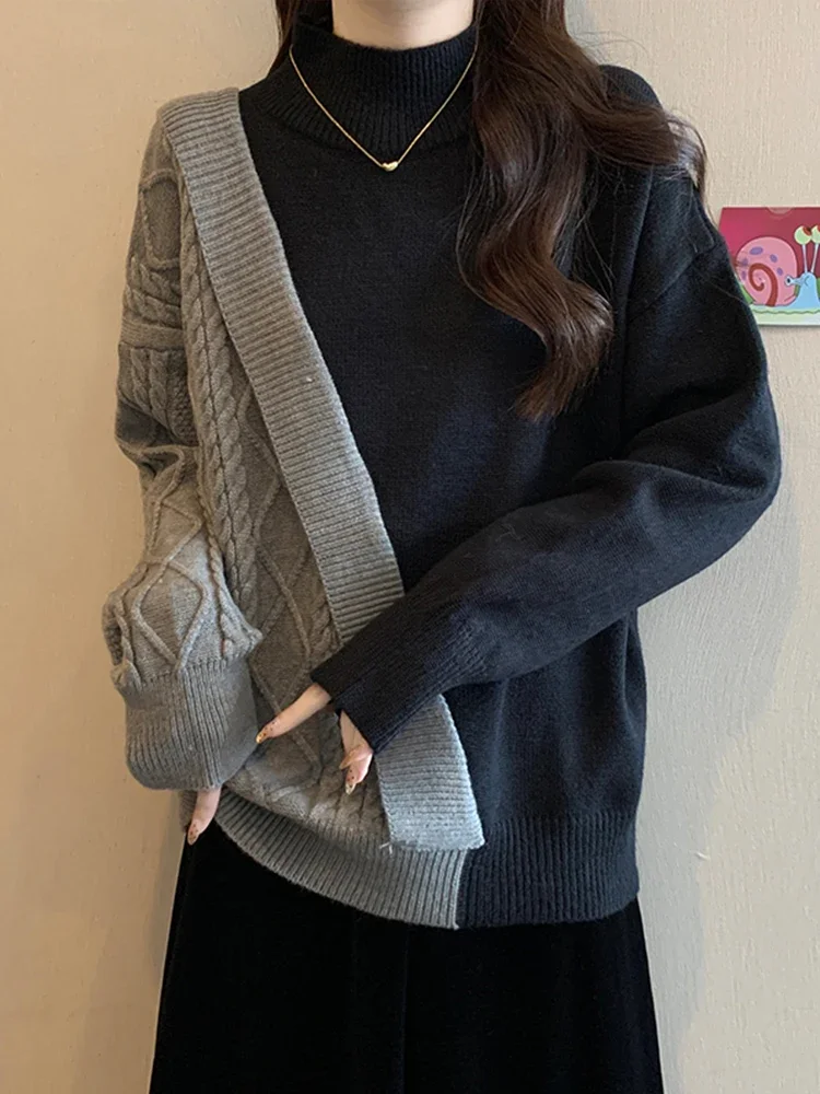 Fashion Vintage Pullovers Patchwork Contrast Color Turtleneck Long Sleeve Casual Loose Sweater Autumn Winter Women Clothing 2024
Fashion Vintage Pullovers Patchwork Contrast Color Turtleneck Long Sleeve Casual Loose Sweater Autumn Winter Women Clothing 2024