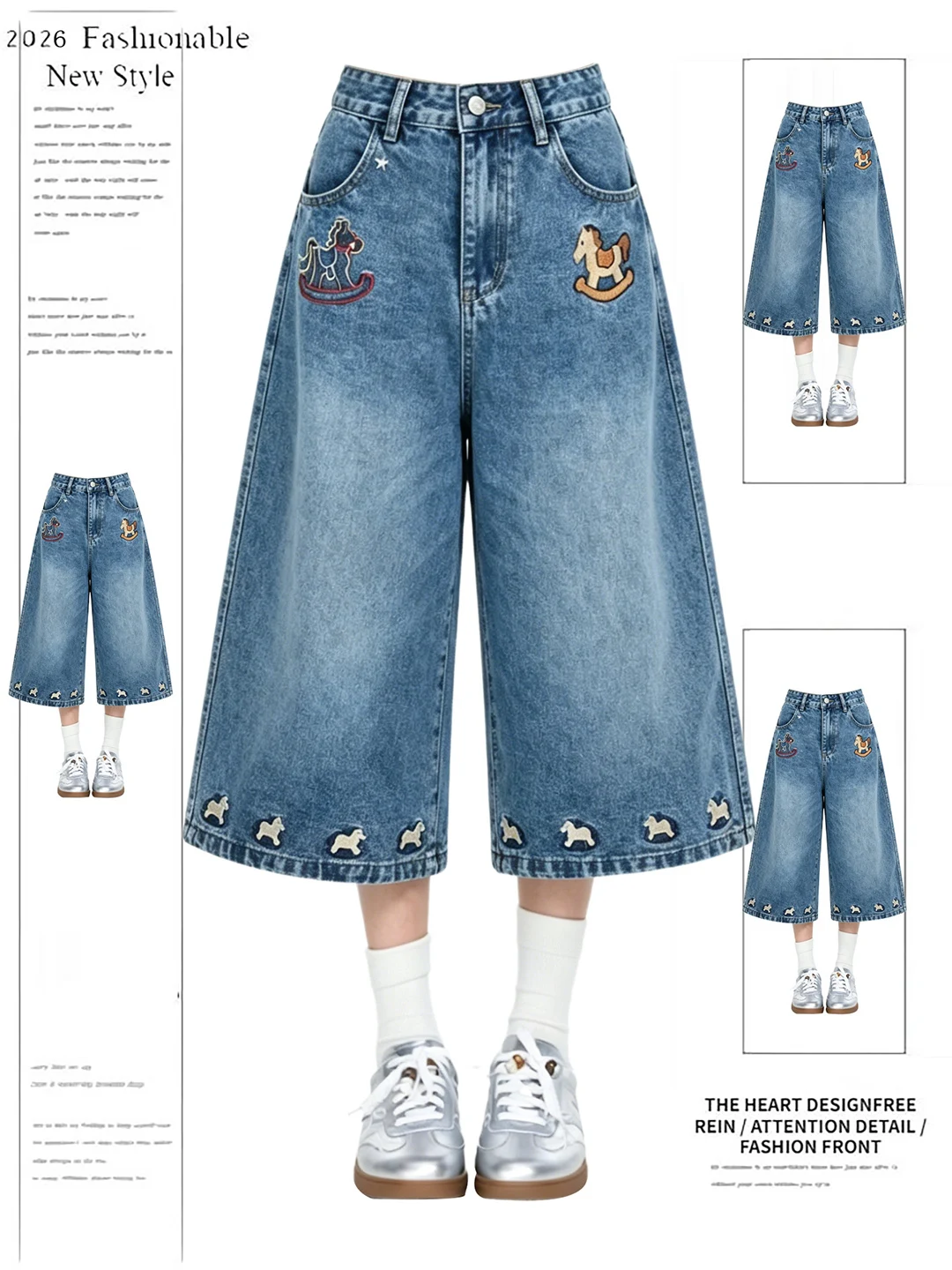 Retro American Embroidered Denim Shorts Women's Summer Loose Slimming Wide Leg Straight Cut Pants High Waist Casual Wear
Retro American Embroidered Denim Shorts Women's Summer Loose Slimming Wide Leg Straight Cut Pants High Waist Casual Wear